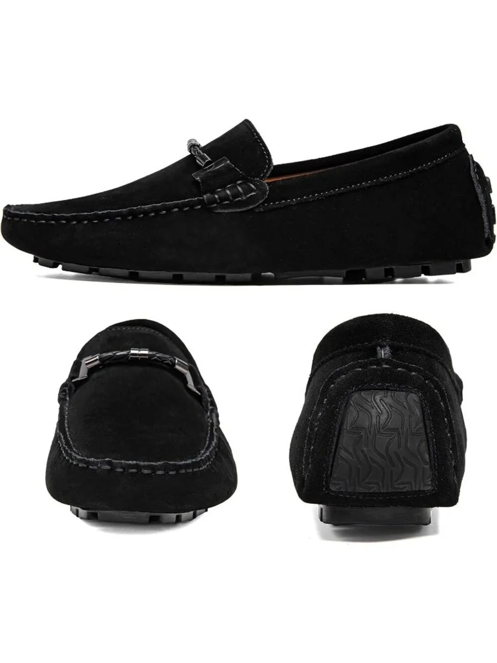 Go Tour Men's Black Suede Leather Loafers Penny Slip On Moccasin Driving Shoes